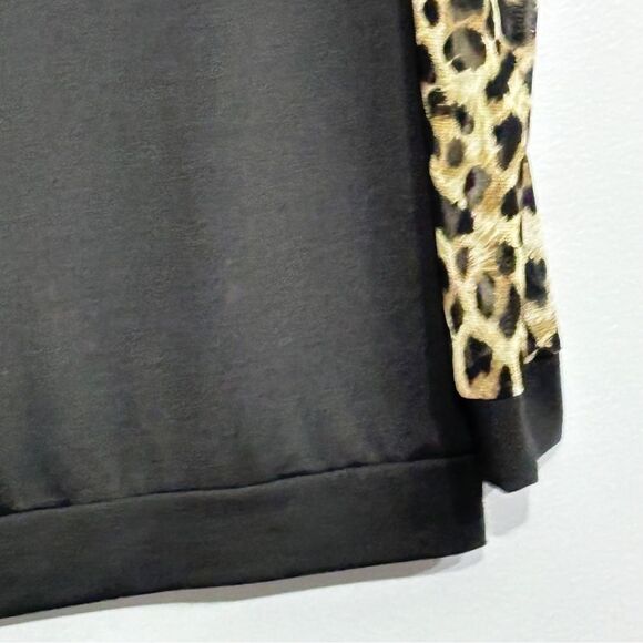 Vanilla Bay | Women’s Black Long Sleeve Crewneck Leopard Print Blouse Top - Picture 6 of 13